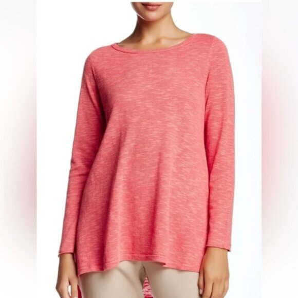 Eileen Fisher Organic Linen Cotton Flora Crew Neck Long Sweater Top Lightweight - Picture 1 of 15